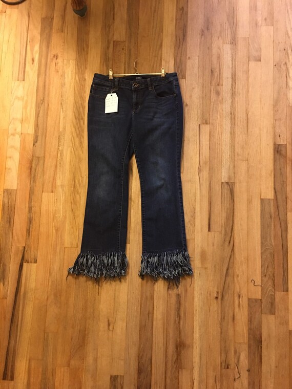 fringe denim pants