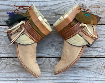 Size 6 Suede UPCycled Cowgirl Boots boho boots ankle boots women’s boots cowboy boots