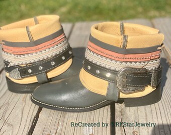 Size 8 Gray Roper Style Ankle Bootie Boots - Women’s Cowboy Boots - UPCycled Cowgirl Boots - Women’s Boots - gray boots