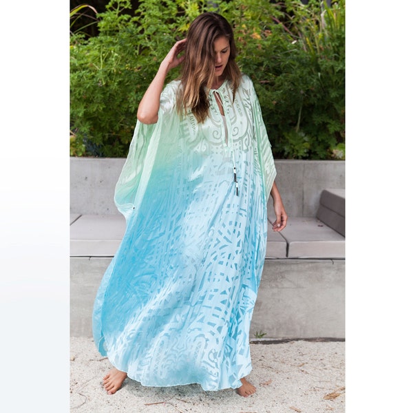 Burnout tie dye silk caftan