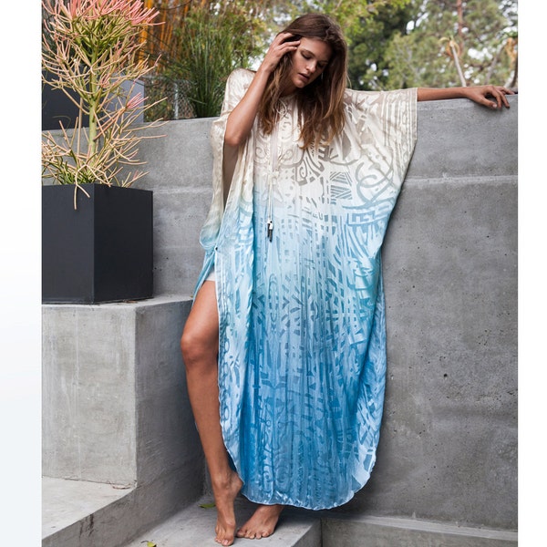 Burnout tie dye silk caftan