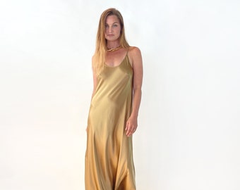 Gold Graduation Dress 100% Silk Charmeuse Slip dress, bridesmaid dress