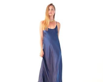 Midnight Blue Luxurious 100% Silk Charmeuse Slip dress, bridesmaid dress