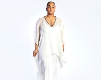 Silk Chiffon Top With Crystal Stones, Plus size