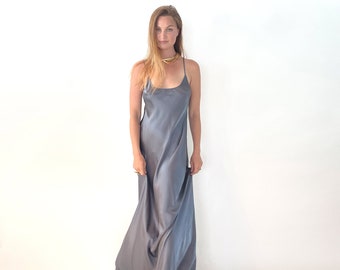 Grey Luxurious 100% Silk Charmeuse Slip dress, bridesmaid dress