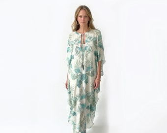 PALM LEAF Silk Caftan Cream