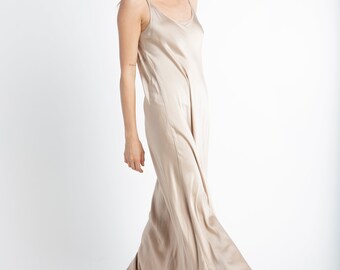 charmeuse champagne bridesmaid dresses Champagne Sheath Satin Long Mismatch Bridesmaid Dress Champagne / 2 / A main image 0