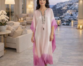 100% Silk Kaftan Dress | Beach Cover Up | Resort Wear Caftan | Summer Vacation Outfit EMILIA