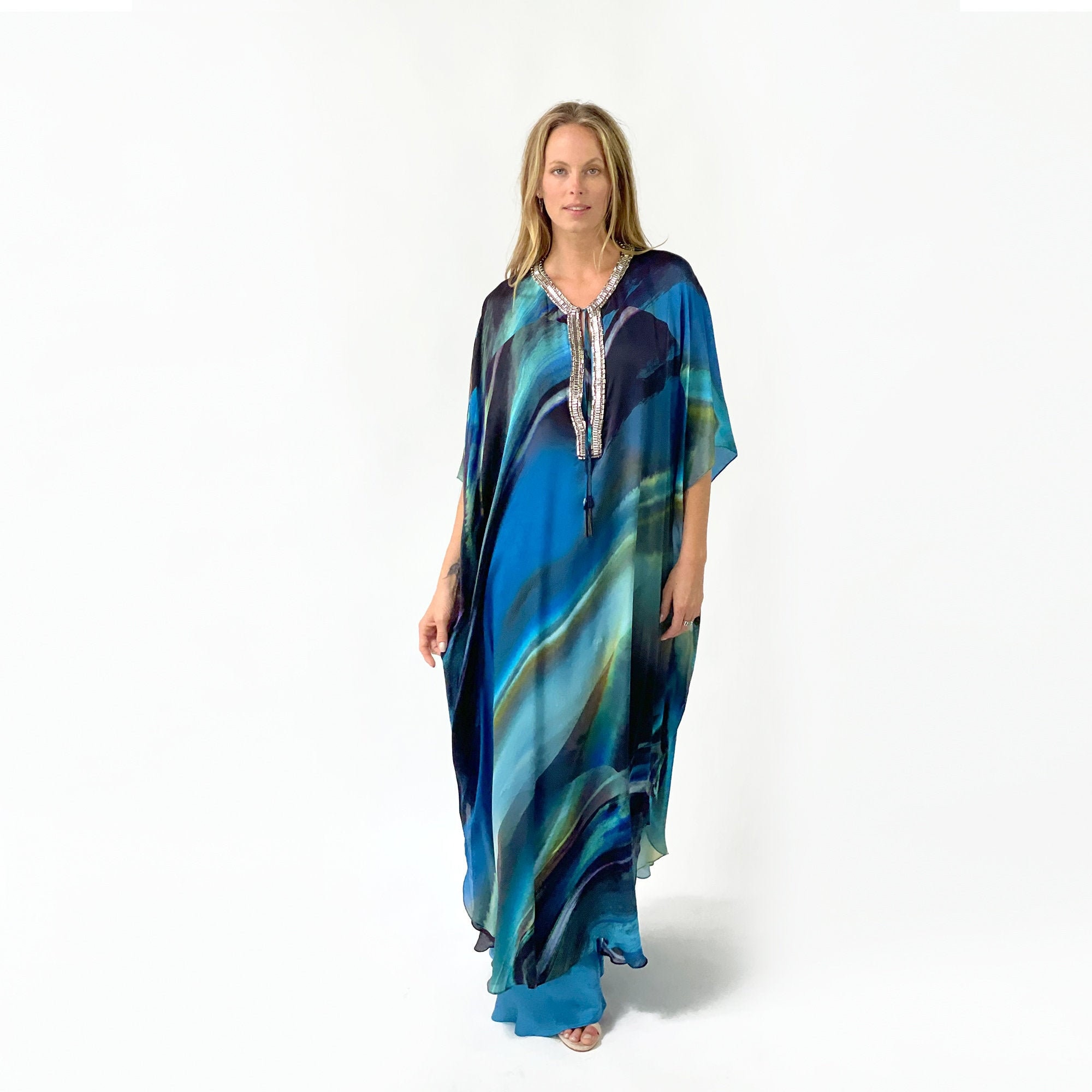 100% Silk Beach Cover Up | Luxury Resort Wear Dress Boho Vacation, Poolside, Sophia