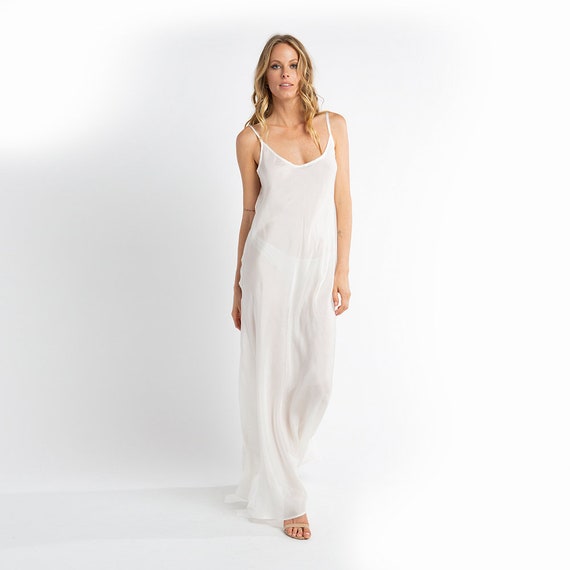 silk slip dress white