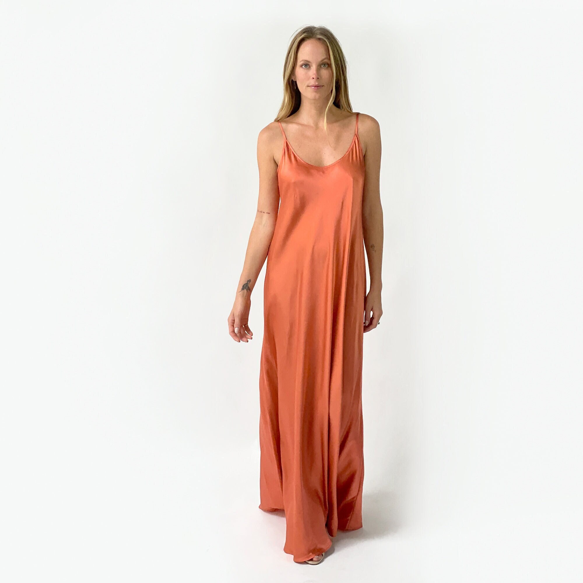rust colored silk dress