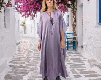 100% Silk Kaftan Dress | Sheer Beach Cover Up | Luxury Resort Wear | Boho Vacation Outfit, Gift