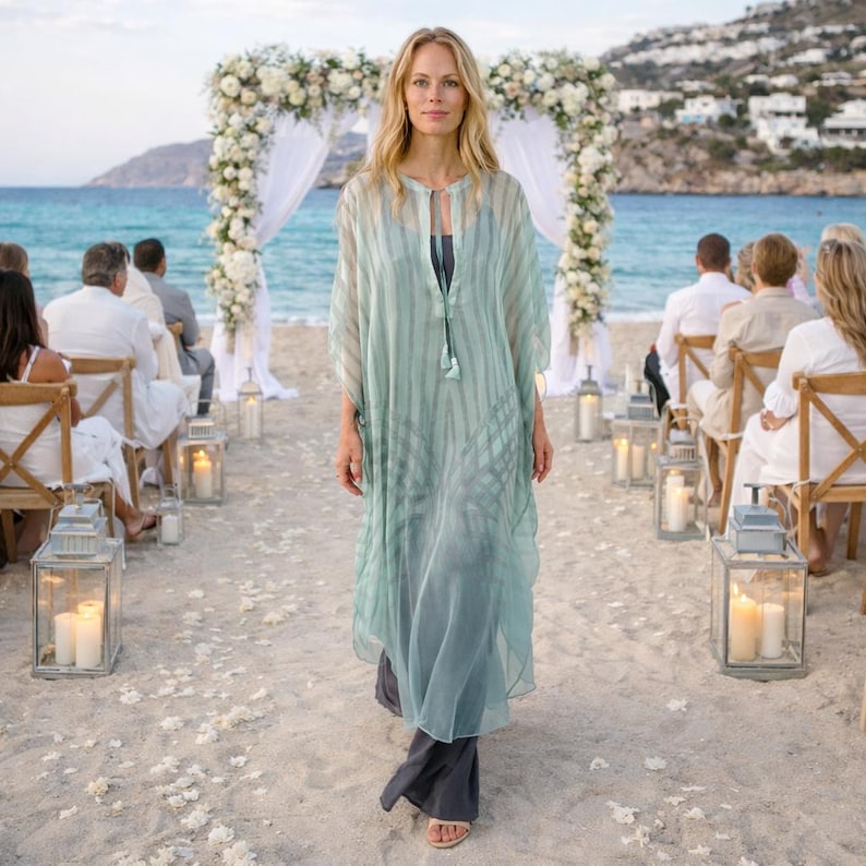 Luna Chiffon 100% Silk Kaftan — Luxury Beach Cover Up, Flowy Resort Dress, Vacation & Cruise Wear image 1