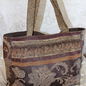 Beautiful Brocade Floral Beaded Upholstery Tote Bag Purse