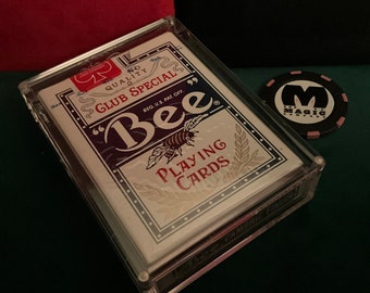 Vintage ~ Bee Lady Luck Casino Hotel Downtown Las Vegas ~ Collectible Sealed Unspoiled Casino Cards w/Crystal Playing Cards Display Case