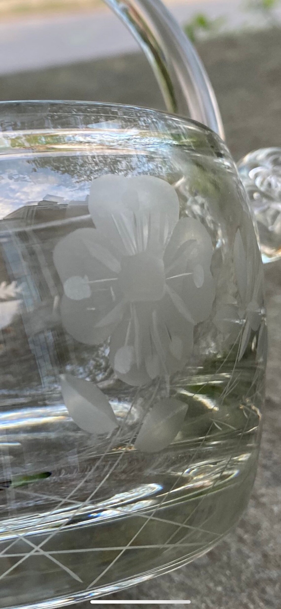 Lovely Leaded Glass Basket W/floral Etched Glass Etsy