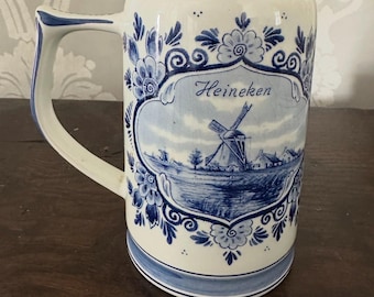 Handpainted Delft Blue and White Heineken Beer Stein