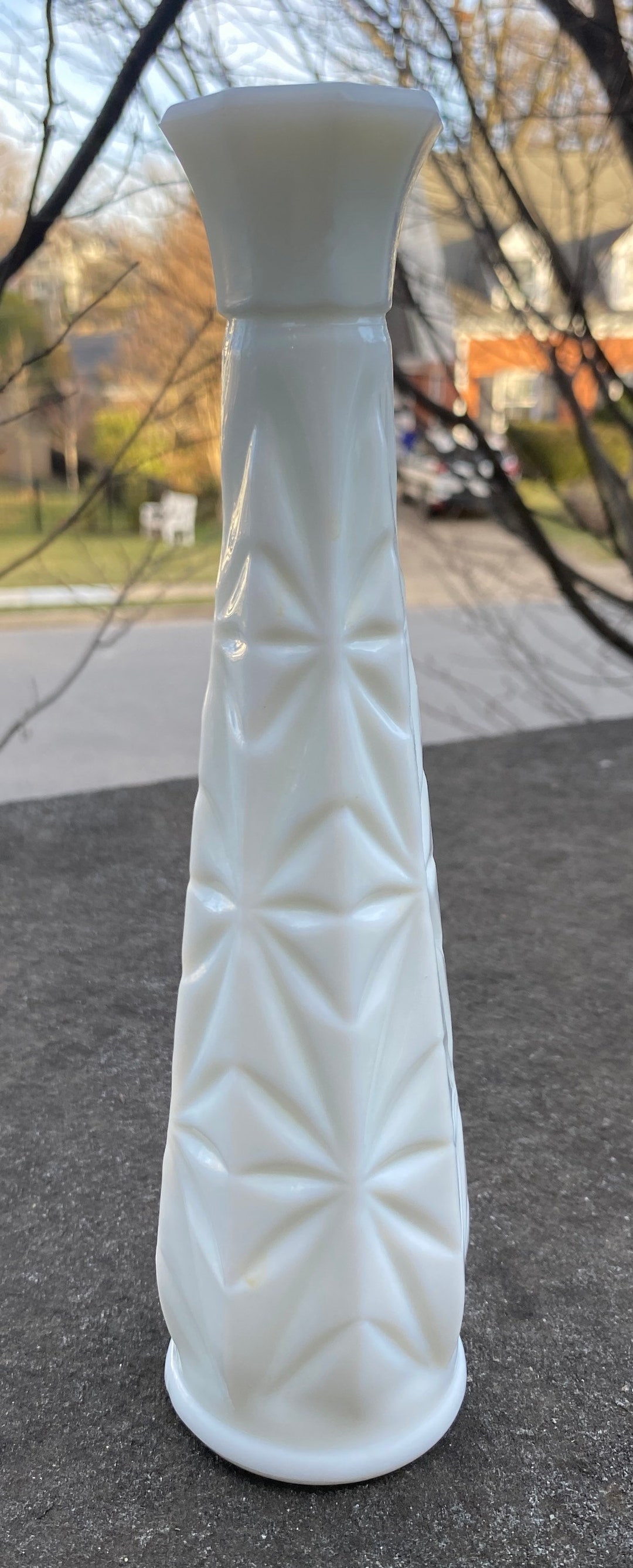 Tall Milk Glass Vase Star Pattern Etsy