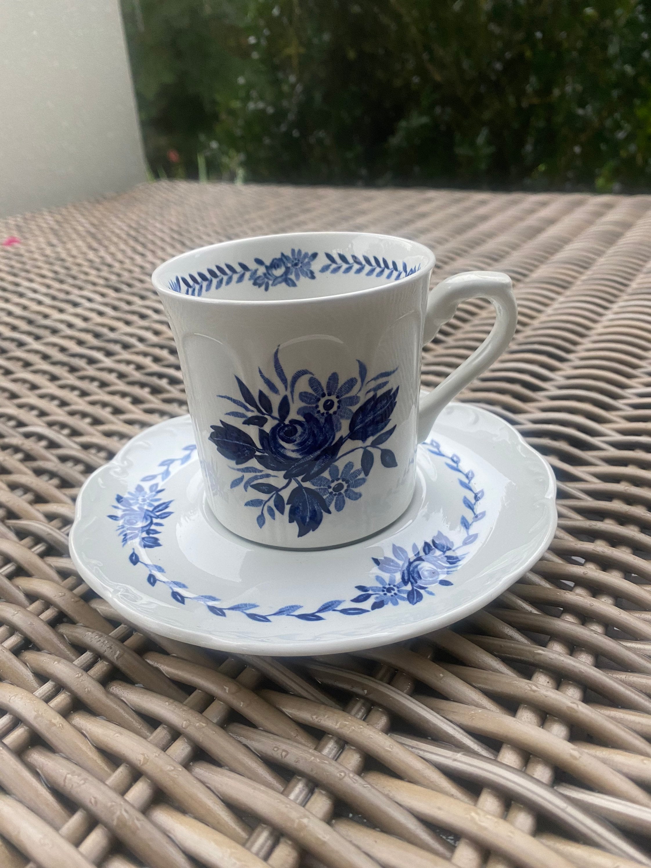 Dresden Blue Flat Cup and Saucer - J & G Meakin, Made in England