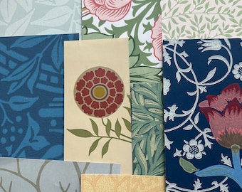 May include: A selection of patterned wallpaper samples in diverse colours and designs. The samples feature floral, leaf, and geometric patterns in shades of blue, green, pink, and beige. The arrangement displays a variety of textures and styles.