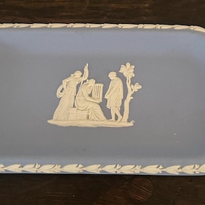 Classic Wedgwood Jasperware Blue Rectangular Dish - Classic Neo Classical Design with Harp