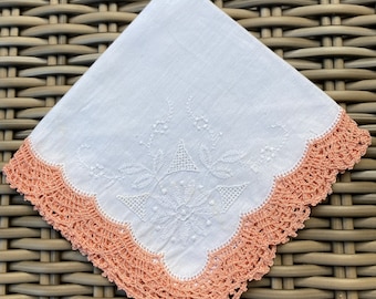 Vintage Ladies Handkerchief with Hand Crocheted