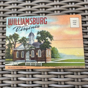 Carnet de plusieurs photos/cartes postales vintage - 16 images du centre historique de Williamsburg, Virginie