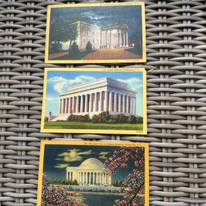 Vintage Postcards (3) - Jefferson Memorial, the Lincoln Memorial and the White House in Washington, DC