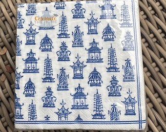 Blue and White Chinoiserie Inspired Cocktail Napkins