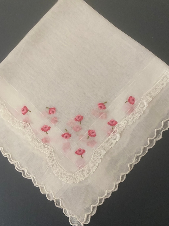 Pink Floral Embroidered Handkerchief - Made in Fra