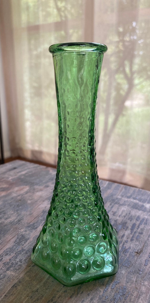Vintage Green Bubble Glass Vase - Etsy