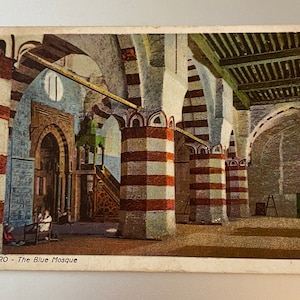 Vintage Color Postcard, &quot;The Blue Mosque&quot; or the &quot;Aqsunqur&quot; Mosque in Cairo, Egypt