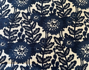 Indigo Blue and White Floral Fabric - Cotton Duck