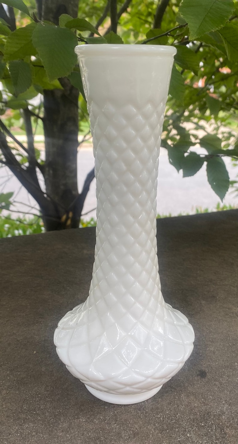 Tall Milk Glass Vase Etsy