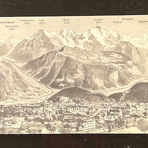 Vintage Black and White Postcard - Interlocken, Swiss Alps