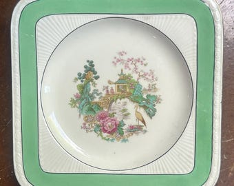 Piatto da pranzo quadrato vintage Myott, Son & Co - Motivo Salice Sgargiante