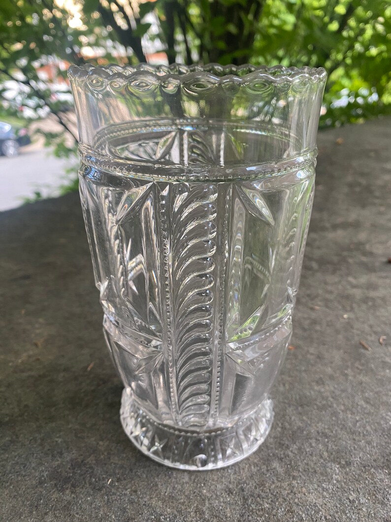 Lovely Heavy Cut Glass Spooner/celery Vase Feather Pattern Etsy