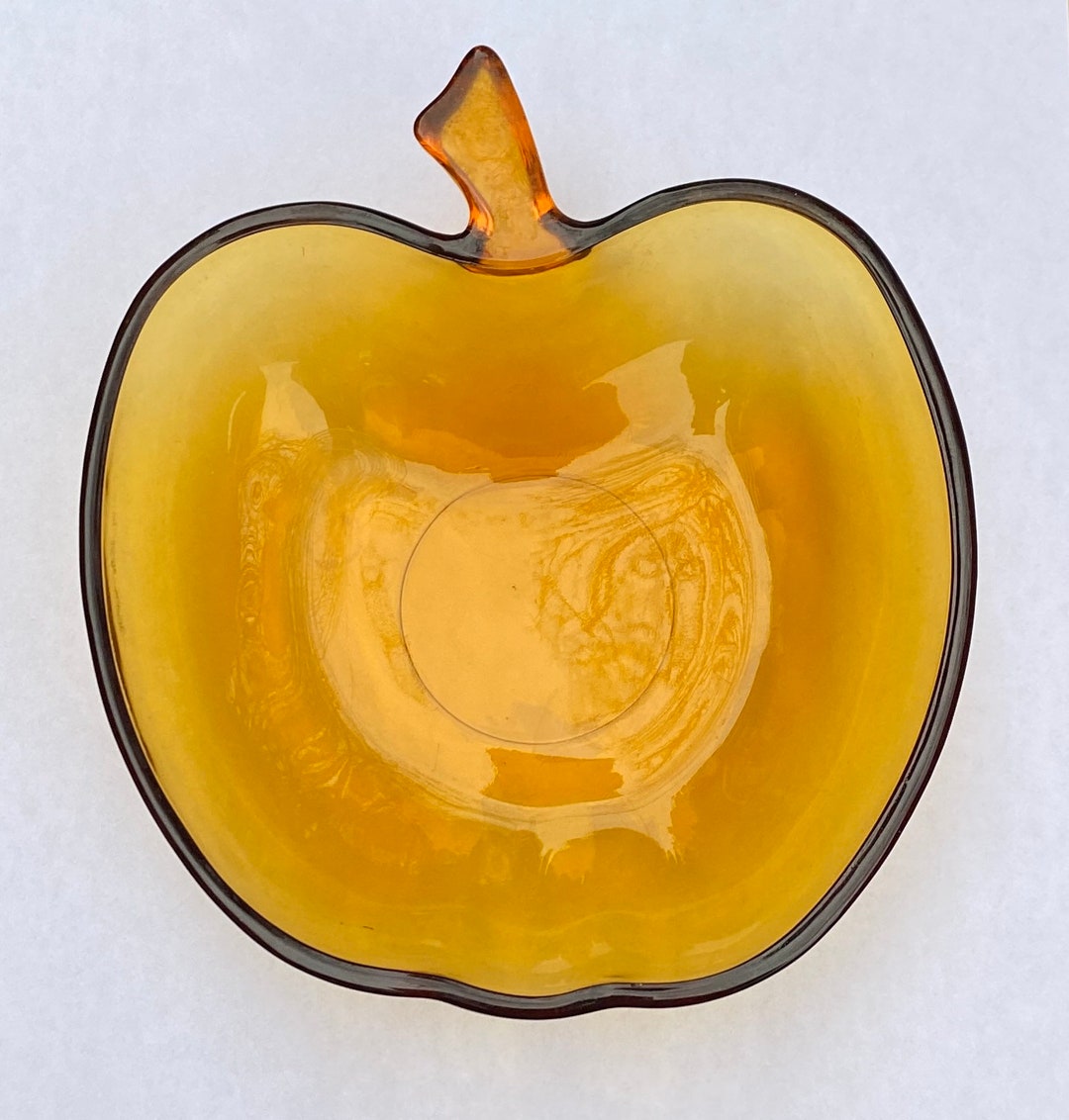 Vintage Amber Glass Apple Dish Etsy