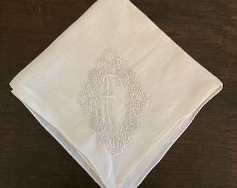 Vintage White Handkerchief with "F" Monogram