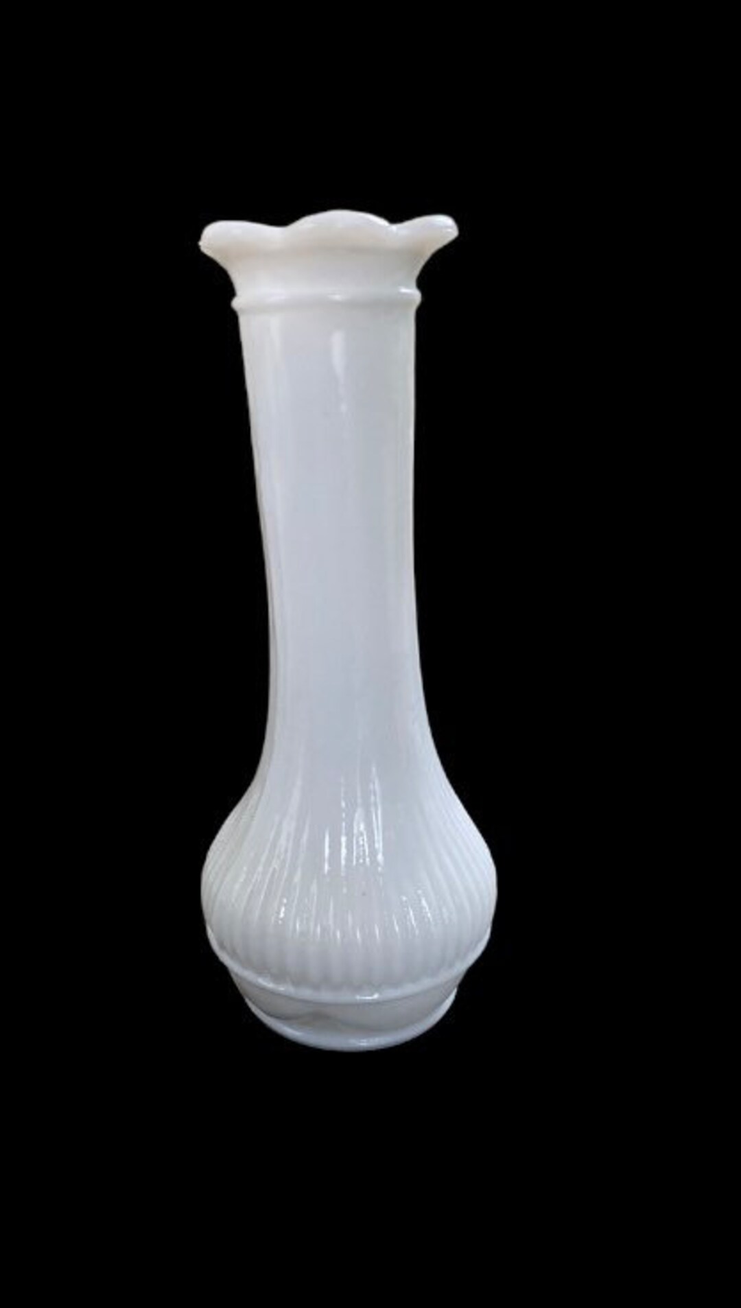 Small Milk Glass Vase With Scalloped Top Etsy