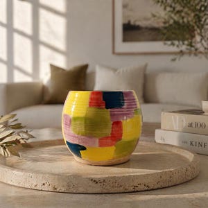 Piccolo vaso in ceramica fatto a mano / Mini vaso per piante in terracotta da 7,6 cm (3 pollici) Vaso da studio artigianale, pezzo unico in ceramica per principianti, piccolo vaso per piante grasse, idea regalo