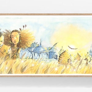 Fine Art Print, Giclee Print, Watercolor Print, &quot;A Place of Peace&quot;, Kids Room Decor, Digital Print, 6&quot;x12&quot;, Fantasy