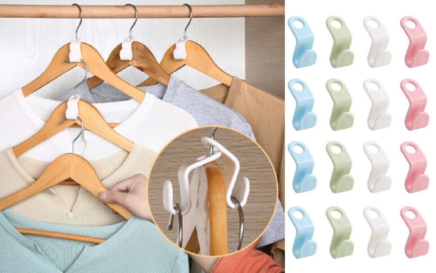 Space Triangles Hanger Hooks,18 Pcs Cascade Hangers to Create Up to 3X More Closet Space, Easy to Use Slip-Over Design, Organize Shirts, Pants