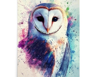 Barn Owl Watercolor Splash Wall Art Poster