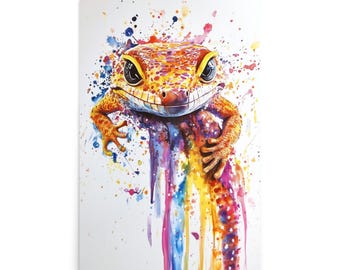 Leopard Gecko Watercolor Splash, Wall Art Poster