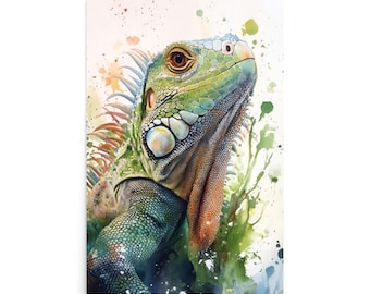 Green Iguana Watercolor Poster, Wall Art