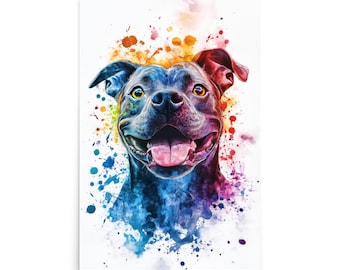 Cute Pitbull Watercolor Art Print