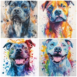 Pitbull 4 pack Watercolor Digital Download