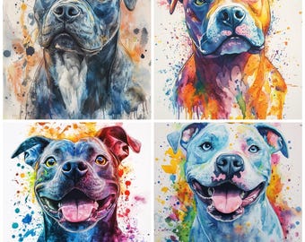 Pitbull 4 pack Watercolor Digital Download