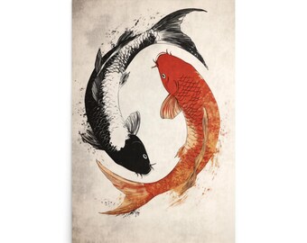 Yin & Yang Koi Poster, Digital Artwork